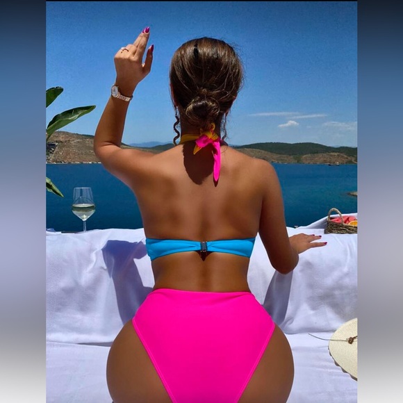 🔥Colorblock Halter One Piece Swimsuit - Picture 2 of 8